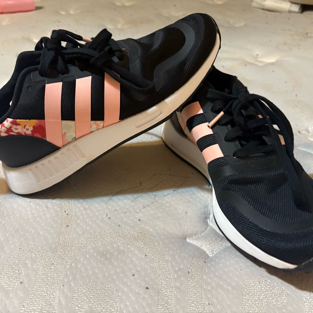 Adidas Black and Pink Sneakers with Signature Stripes